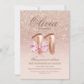 11th Birthday Chic Rose Pink Gold  Bow Birthday 招待状 (正面)
