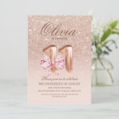 11th Birthday Chic Rose Pink Gold  Bow Birthday 招待状 (スタンド正面)