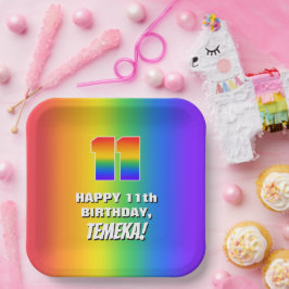 11th Birthday: Colorful, Fun Rainbow Pattern # 11 ペーパープレート