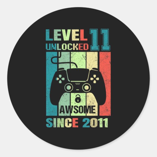 11th Birthday Gift Level 11 Unlocked Awesome 2011  ラウンドシール (正面)