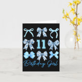 11th Birthday Girl Blue Toile Coquette Bow 11 Year カード (黄色い花)