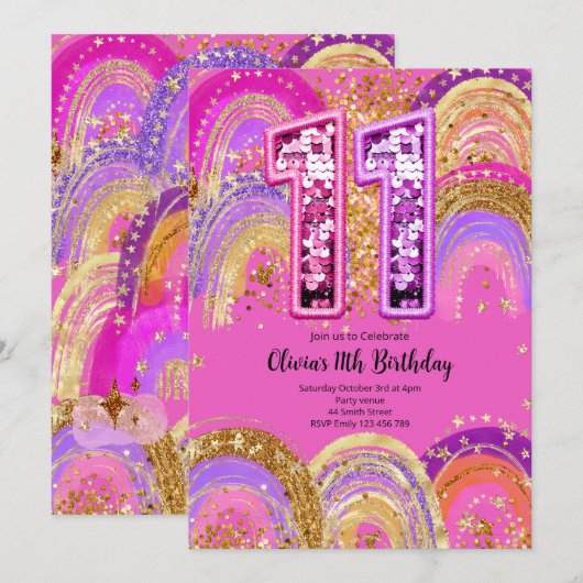 11th Birthday Girls Invitation 招待状 (正面/裏面)