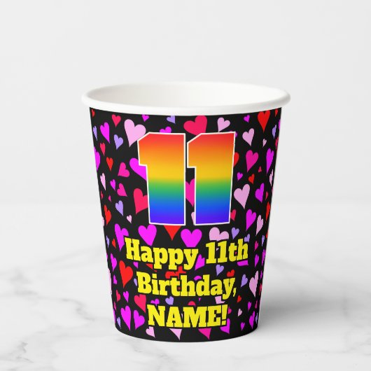 11th Birthday: Loving Hearts Pattern, Rainbow 11 紙コップ (裏面)
