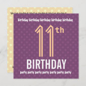 11th Birthday Partyパープル&ピーチ水玉模様 招待状 (正面/裏面)