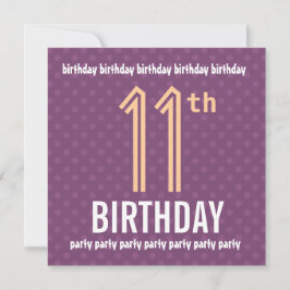 11th Birthday Partyパープル&ピーチ水玉模様 招待状