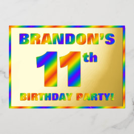 11th Birthday Party —おもしろい、レインボースペクトル「11」 箔招待状
