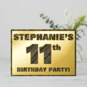 11th Birthday Party — はっきりしたWood Grainフェイク文字 箔招待状 (立ち正面)