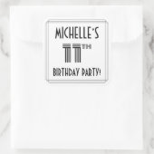 11th Birthday Party:アールデコスタイル+名前をカスタムする スクエアシール (バッグ)