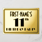 11th Birthday Party —アールデコ検索「11」 +名前 箔招待状 (正面)