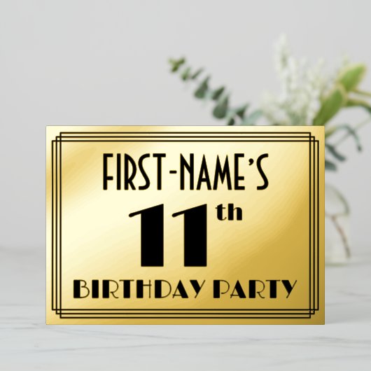 11th Birthday Party —アールデコ検索「11」 +名前 箔招待状 (立ち正面)