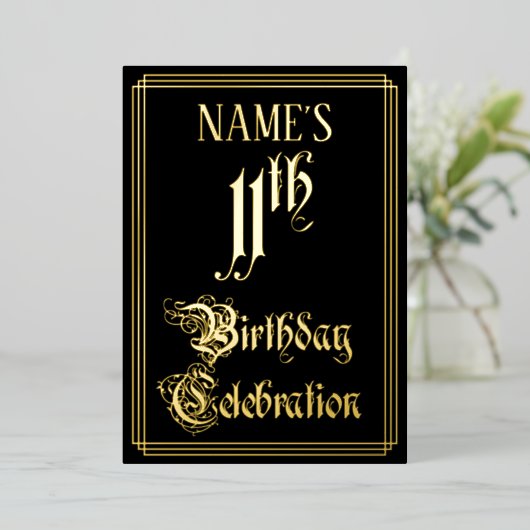11th Birthday Party – スクリプファンシートと名前をカスタムする 箔招待状 (立ち正面)