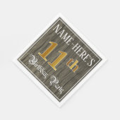 11th Birthday Party — フェイク金ゴールド&ウッドフェイク・ルックス スタンダードランチョンナプキン (角)