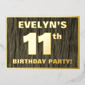 11th Birthday Party: Bold, Faux Wood Grain Pattern 箔招待状 (正面)