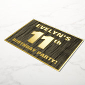 11th Birthday Party: Bold, Faux Wood Grain Pattern 箔招待状 (回転した状態)