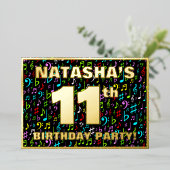 11th Birthday Party — Fun, Colorful Music Symbols 箔招待状 (立ち正面)