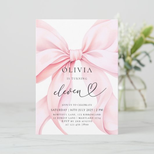 11th Birthday Pink Bow Party 招待状 (スタンド正面)