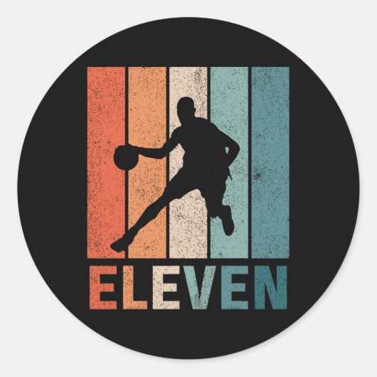 11th Birthday Retro Bysketbyll Lovers Boys Kids 11 ラウンドシール (正面)