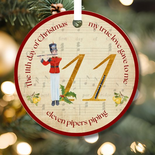 11th Day of Christmas Eleven Pipers Piping メタルオーナメント