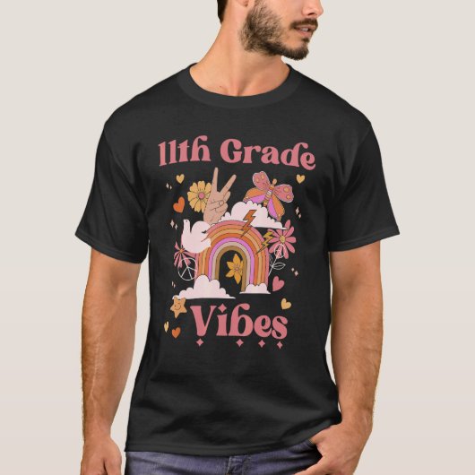 11th Grade Vibes School Groovy Retro Boho Rainbow Tシャツ (正面)