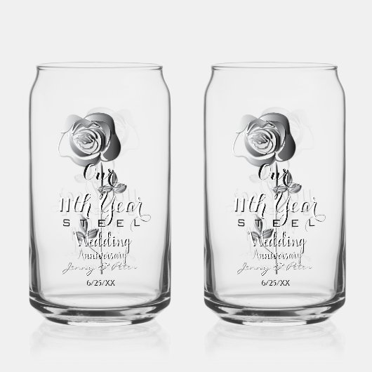 11th Year Wedding Anniversary Steel Rose Can Glass ガラス缶 (正面)