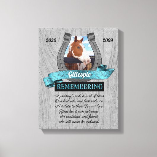 11x14馬ペット記念木材ルックフォト キャンバスプリント (正面)