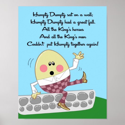 11x14 Humpty Dumpty Rhyme Kids Room Wall Art ポスター (正面)