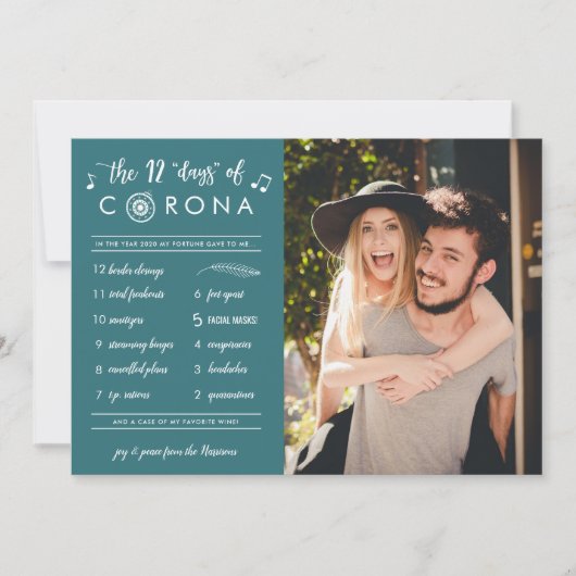 12おもしろい日モダンのCoronaティール(緑がかった色)写真 シーズンカード (正面)