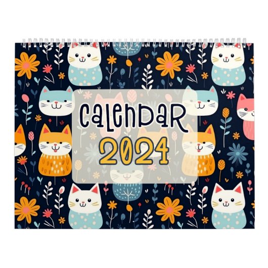 12かわいい猫シームレスなパターンデザイン カレンダー (カバー)