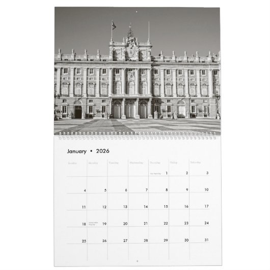 12か月のマドリッド暦 カレンダー (1月 2026)