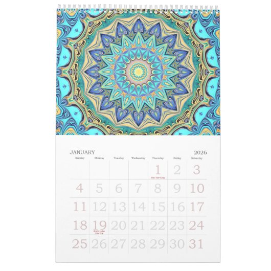 12か月の万華鏡のように千変万化するパターン カレンダー (1月 2026)