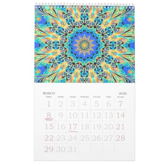 12か月の万華鏡のように千変万化するパターン カレンダー (3月 2026)