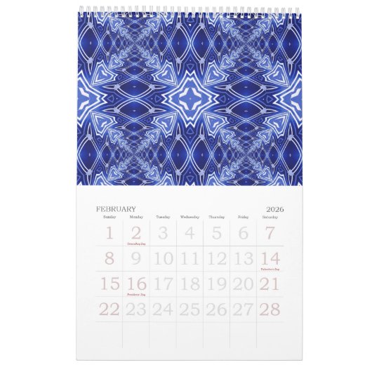 12か月の万華鏡のように千変万化するパターン カレンダー (2月 2026)