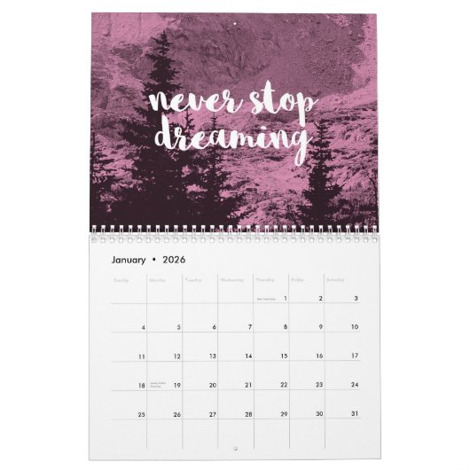 12か月の感動的引用文 カレンダー (1月 2026)