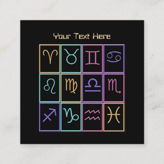 12のカラフル〔占星術の〕十二宮図シンボルや象徴 スクエア名刺 (正面)
