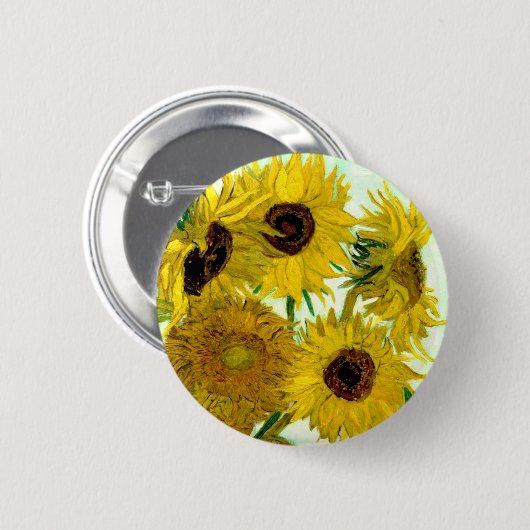 12のヒマワリが付いているつぼ、ゴッホのファインアート 缶バッジ (正面&裏面)