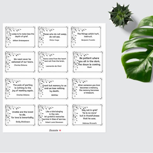 12の悲しみ引用文植物学コーナーフレームスケッチ シール