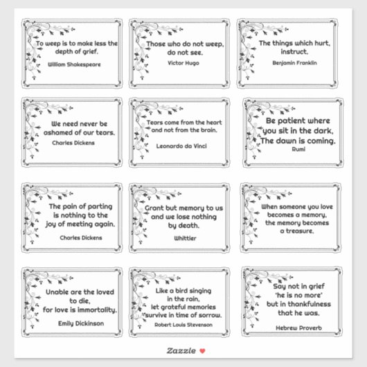 12の悲しみ引用文植物学コーナーフレームスケッチ シール (シート)