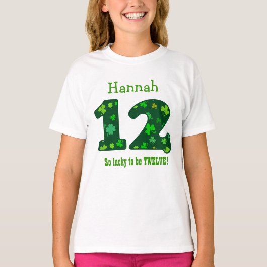 12の誕生日の女の子のシャムロック数名前をカスタムするV10D Tシャツ (正面)