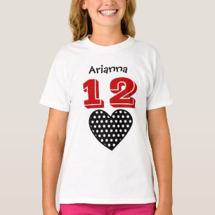 12の誕生日の女の子の大きいハートの名前をカスタムするV04 Tシャツ