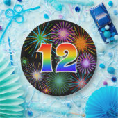 12イベント-おもしろいカラフル、はっきりした、虹12 ペーパープレート (パーティー)