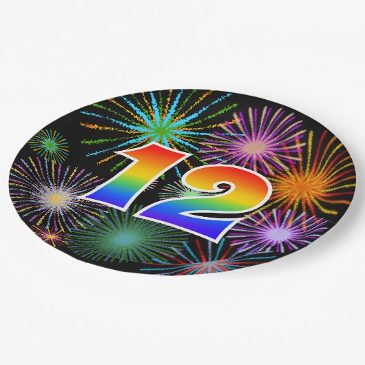 12イベント-おもしろいカラフル、はっきりした、虹12 ペーパープレート (アングル)