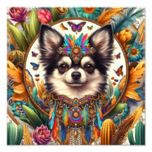 12インチx 12インチプリントペットポートレートロングヘアチワワ