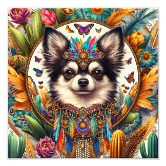 12インチx 12インチプリントペットポートレートロングヘアチワワ フォトプリント           