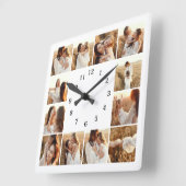 12エレガントモダン枚フォトコラージュ記念カップ スクエア壁時計 (傾斜)