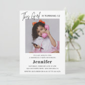 12エレガント歳の誕生日の招待フォトガールモダン 招待状 (スタンド正面)