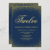12エレガント歳の誕生日の招待金ゴールドネイビーGlam 招待状 (正面/裏面)