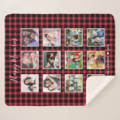 12カスタムファミリーフォトコラージュレッドバッファロープレイド シェルパブランケット (正面(横))