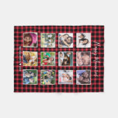 12カスタムファミリーフォトコラージュレッドバッファロープレイド フリースブランケット (正面(横))