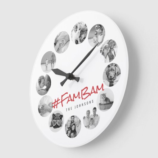 12カスタム枚の写真モダン家族とペットの思い出 ラージ壁時計 (傾斜)