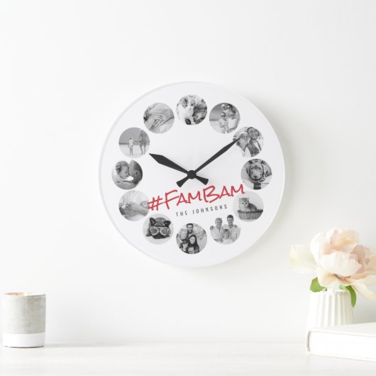 12カスタム枚の写真モダン家族とペットの思い出 ラージ壁時計 (ホーム)